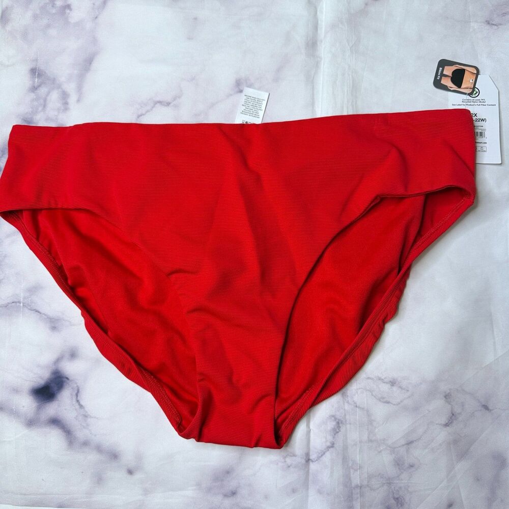 Time and Tru Women's Ribbed Low Rise Classic Red Bikini Bottoms